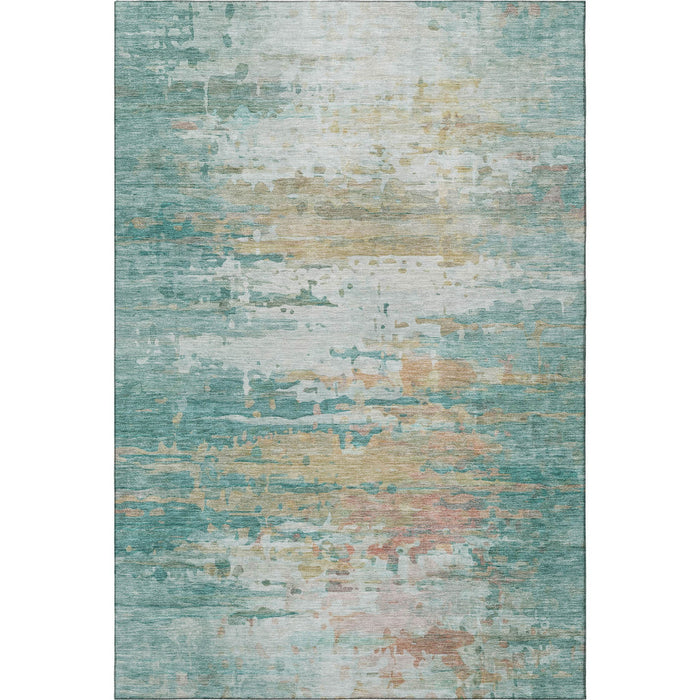 10' X 14' Abstract Washable Area Rug With UV Protection (715429) - Teal / Beige