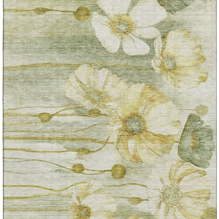 3' X 5' Floral Washable Area Rug With UV Protection (657318) - Sage / Gold / Ivory