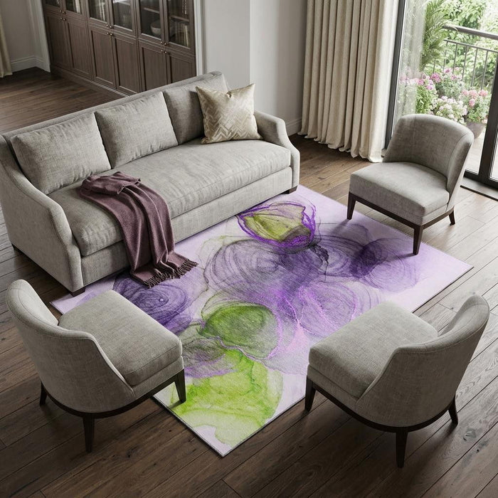 8' X 10' Abstract Washable Area Rug With UV Protection (647048) - Purple / Green / Ivory
