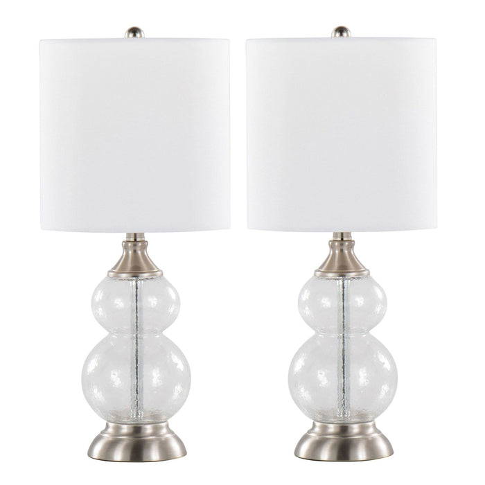 Belle - Contemporary Glass Accent Lamp (Set of 2) - Clear Wrinkle Glass, Brushed Nickel And White Linen Shade From Grandview Gallery