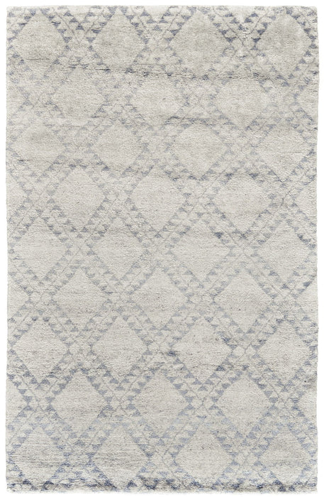 8' x 10' Geometric Hand Knotted Worn Faded Area Rug - Gray And Ivory