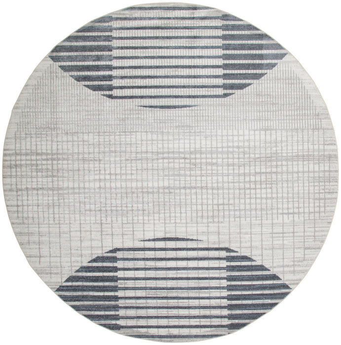 5' Geometric Washable Round Rug (546924) - Ivory / Blue