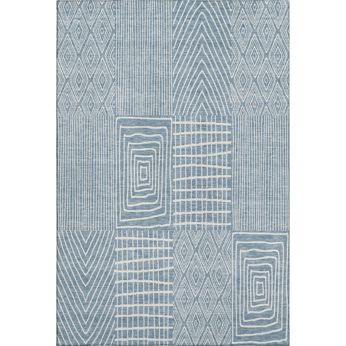 10' X 14' Geometric Washable Area Rug With UV Protection (678053) - Denim Blue / Ivory