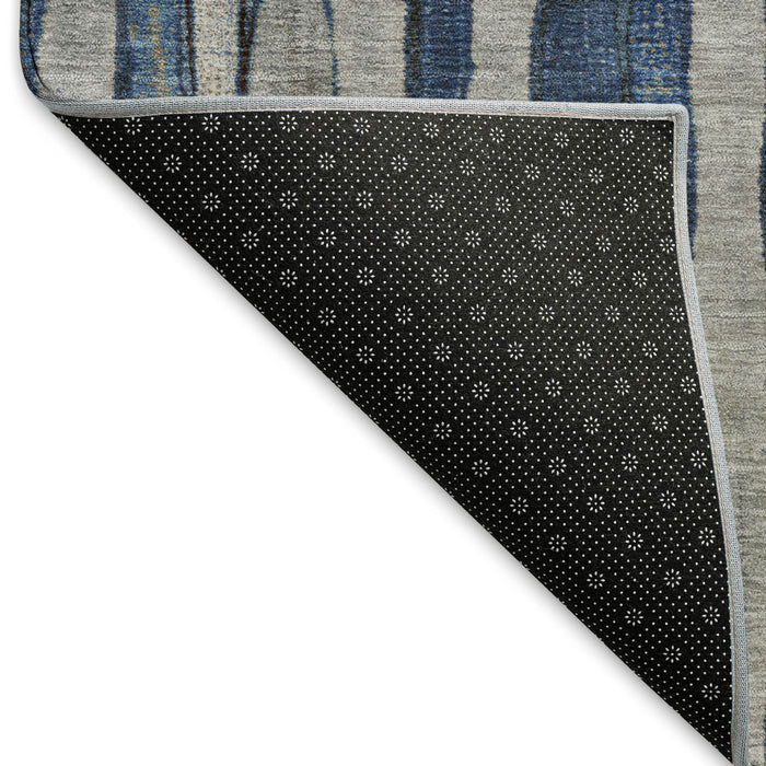 10' X 14' Striped Washable Area Rug With UV Protection (692868) - Navy Blue / Gray