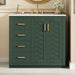 Giga bathroom vanity with sink, storage cabinet, three drawers, soft-closing doors, freestanding set in a modern bathroom setting.