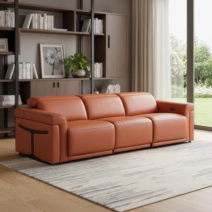 Top Grain Leather Reclining Metal USB Sofa (720362) - Camel
