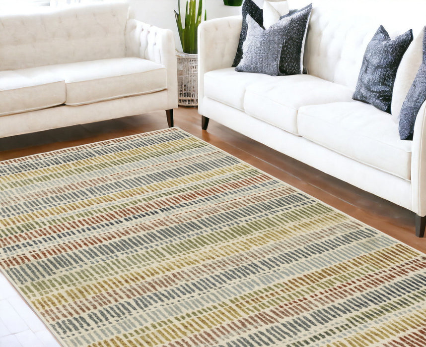 8' x 10' Geometric Power Loom Stain Resistant Area Rug - Ivory Blue Green Red And Gold