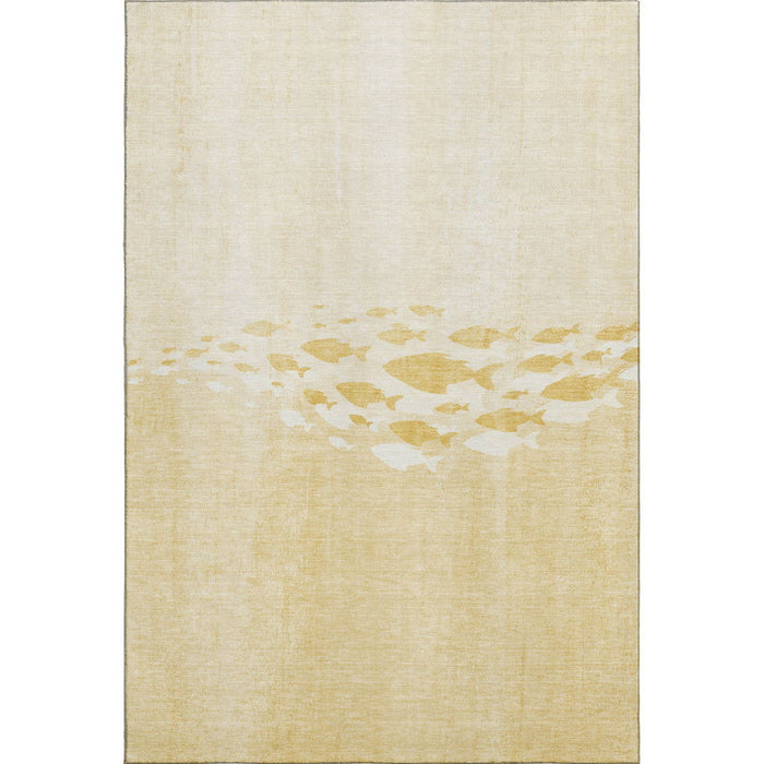 10' X 14' Nautical Washable Area Rug With UV Protection (652779) - Gold / Ivory