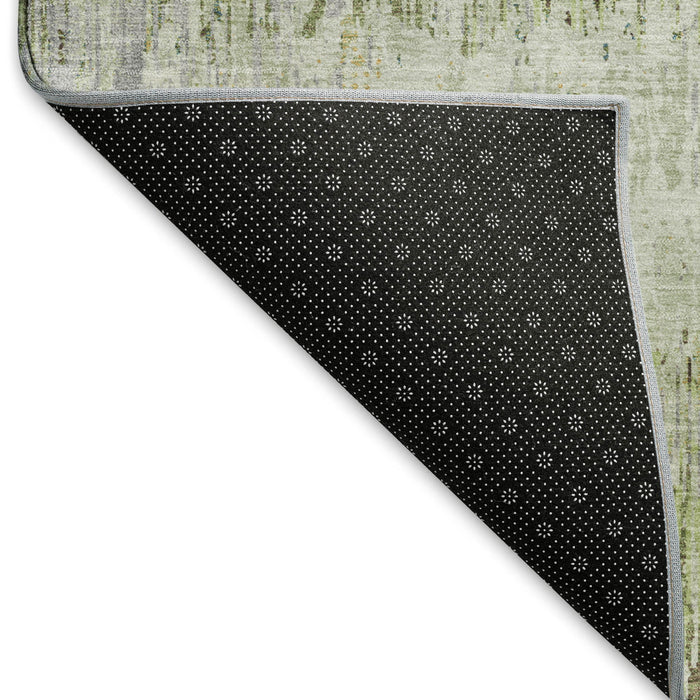 10' X 14' Striped Washable Area Rug With UV Protection (693306) - Artichoke Green / Ivory / Gray