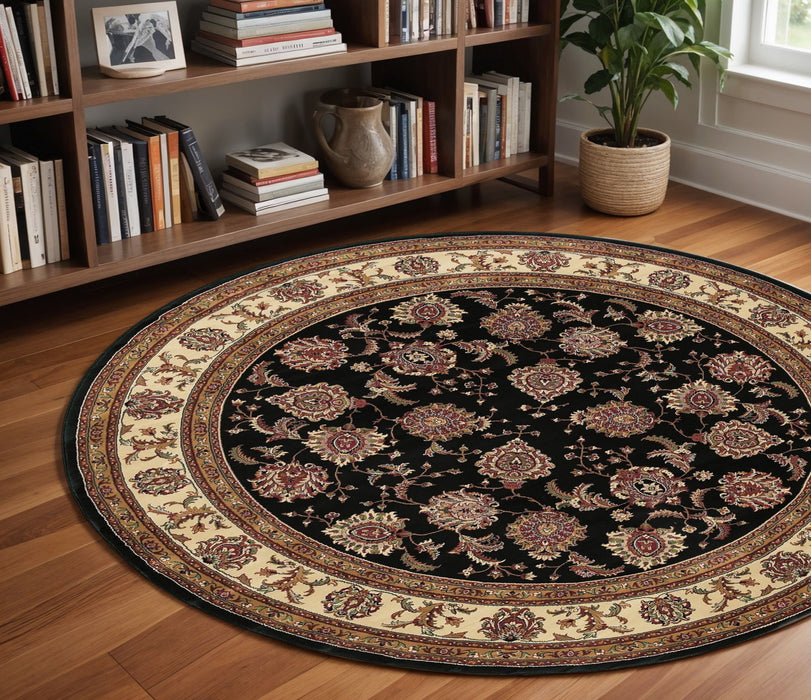 8' Oriental Round Rug - Brown And Ivory