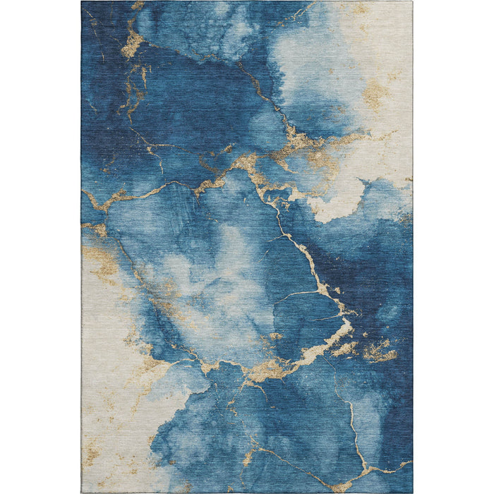 10' X 14' Abstract Washable Area Rug With UV Protection (701497) - Navy Blue / Gold