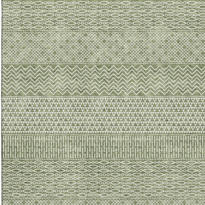 10' X 14' Striped Washable Area Rug With UV Protection (674790) - Green / Ivory