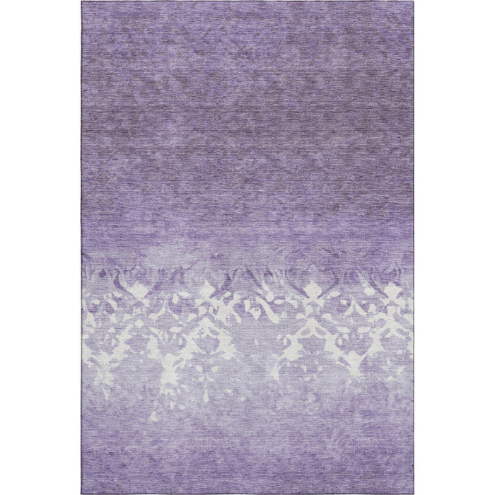 10' X 14' Damask Washable Area Rug With UV Protection (709444) - Purple / Ivory
