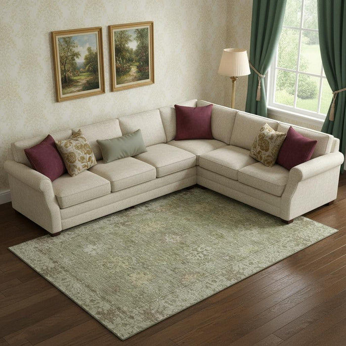 10' X 14' Oriental Washable Area Rug With UV Protection (716557) - Sage / Beige