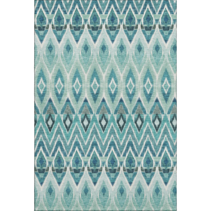 10' X 14' Southwestern Washable Area Rug With UV Protection (651923) - Teal / White / Gray