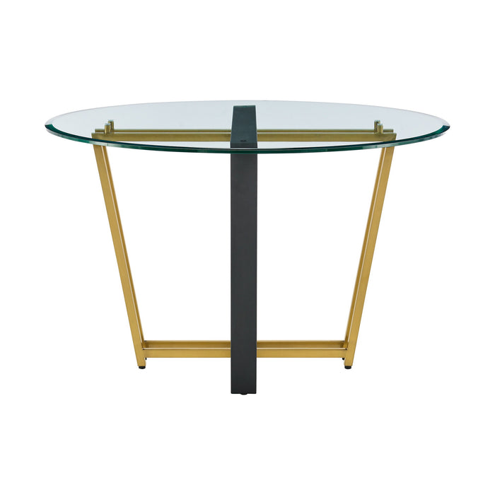 48" Glass And Iron Sled Base Round Top Dining Table - Gold