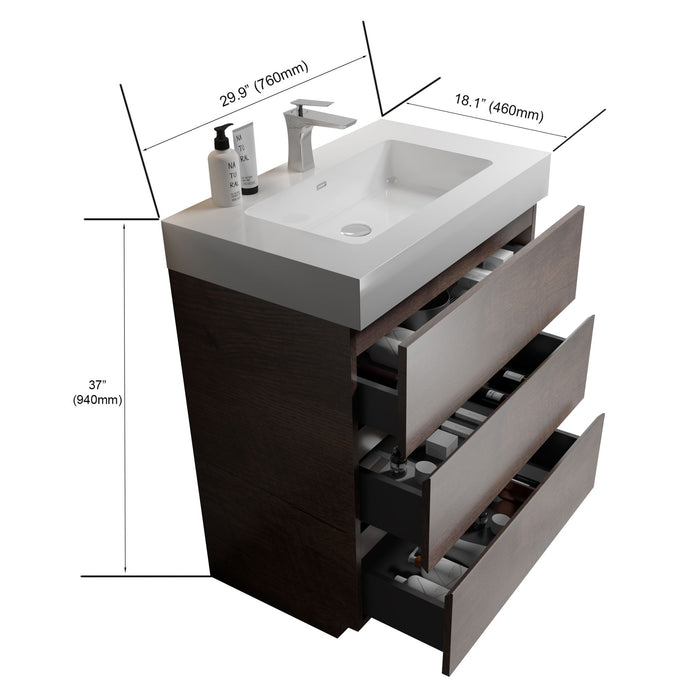 Giga Alice bathroom vanity with large storage, freestanding design, one-piece sink basin, modern style, without drain or faucet.