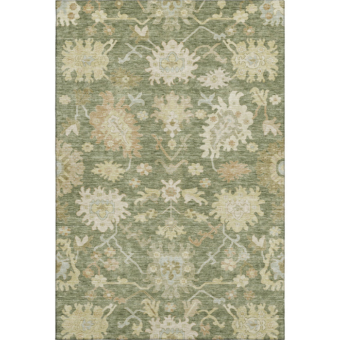 10' X 14' Floral Medallion Washable Area Rug With UV Protection (686837) - Artichoke Green / Beige / Copper