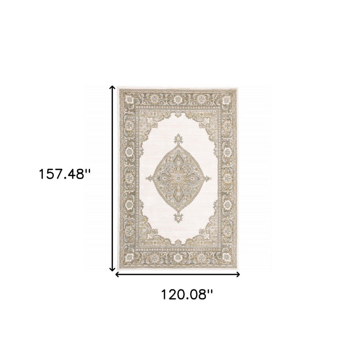 10' x 13' Oriental Power Loom Area Rug - Beige And Ivory