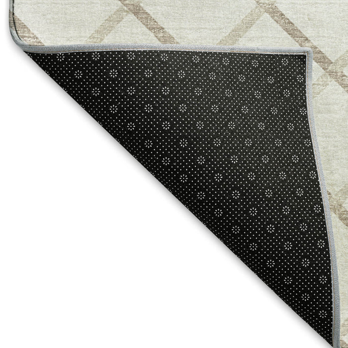 8' Geometric Washable Round Rug With UV Protection - Ivory And Taupe