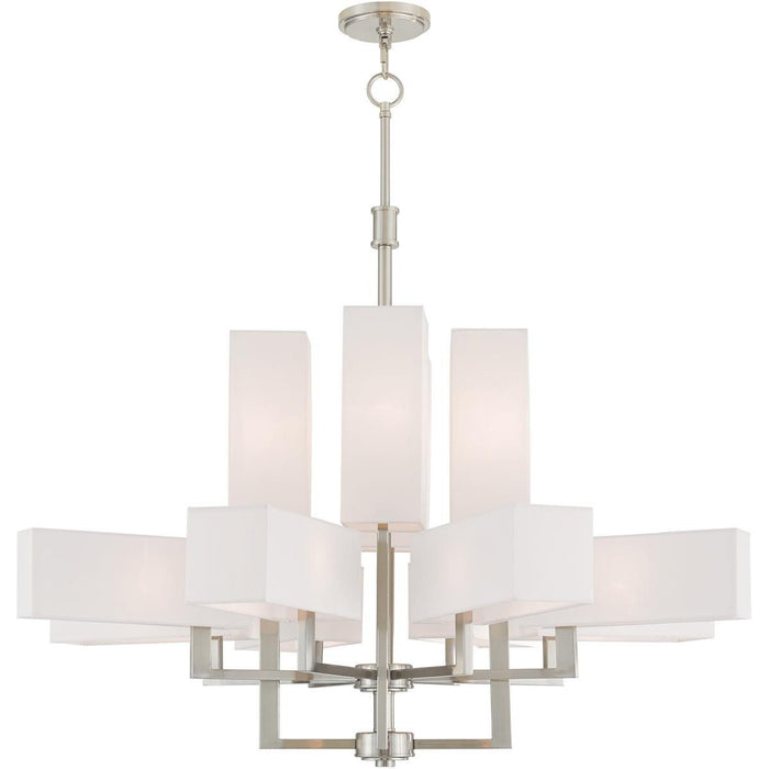 41" Twelve Light Dimmable Chandelier With Shades - Nickel