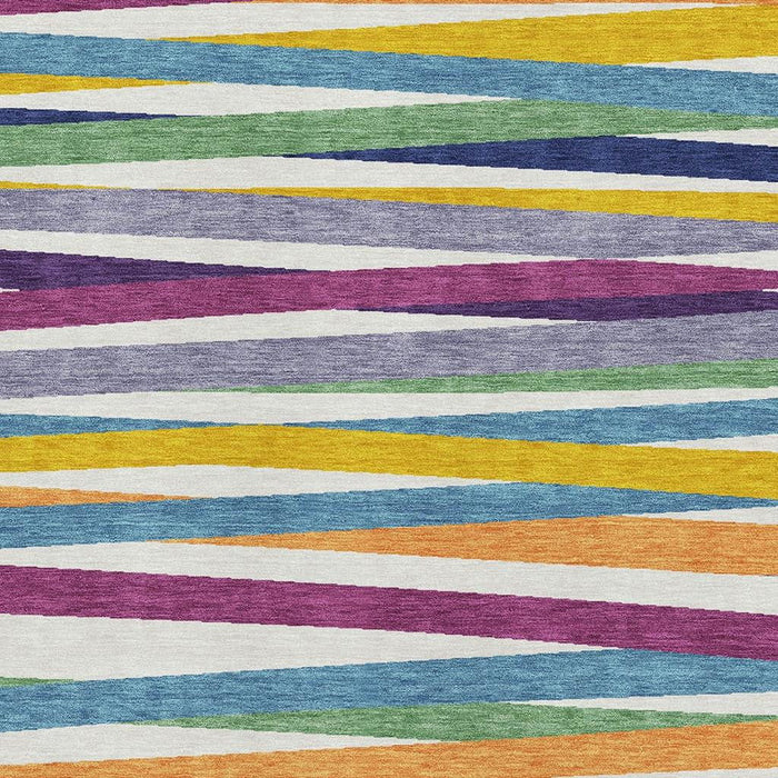 10' X 14' Striped Washable Area Rug With UV Protection (678532) - White / Purple / Yellow