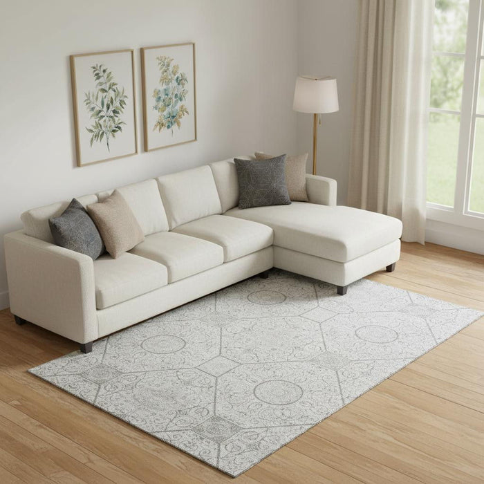 10' X 14' Geometric Washable Area Rug With UV Protection (700041) - Silver / Gray