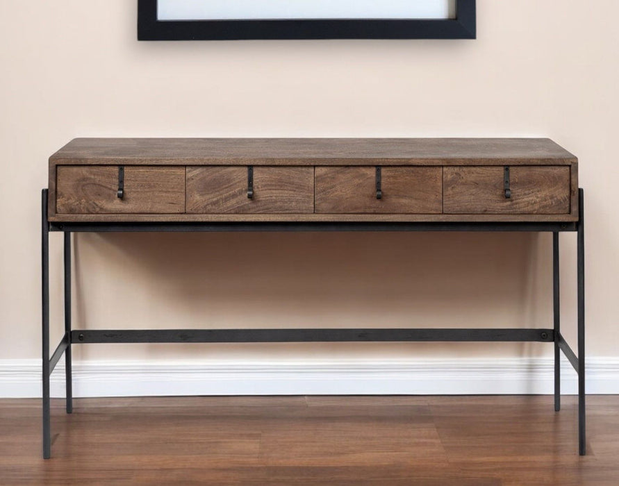 Solid Wood Console Table And Drawers - Brown And Black