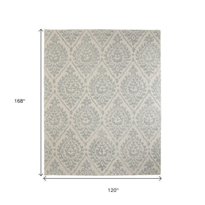 10' X 14' Floral Hand Tufted Area Rug - Ivory And Gray