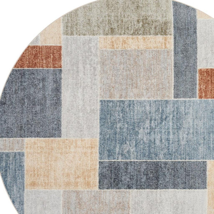 4' Geometric Round Rug (573777) - Blue / Brown / Tan