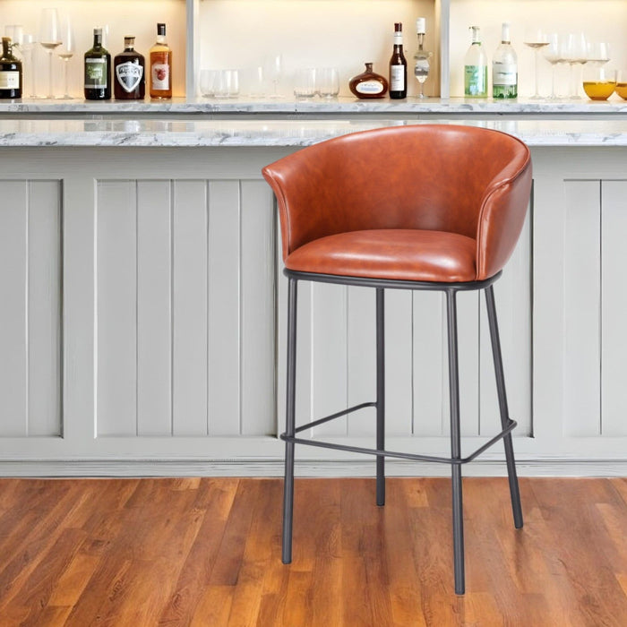 Faux Leather And Steel Bar Height Bar Chair - Brown And Black