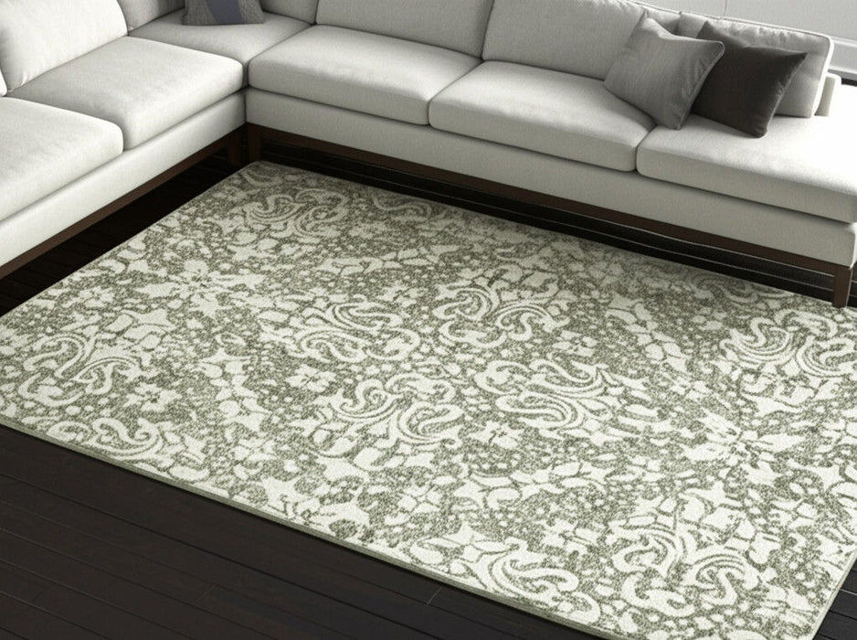 8' X 10' Floral Hand Tufted Area Rug - Ivory And Green
