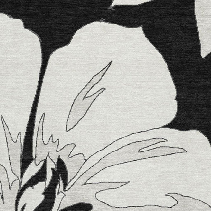 10' X 14' Floral Washable Area Rug With UV Protection (667969) - Black / Ivory