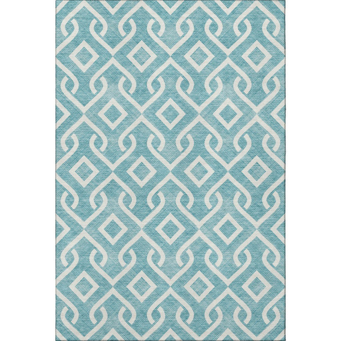 10' X 14' Geometric Washable Area Rug With UV Protection (652593) - Teal / Ivory