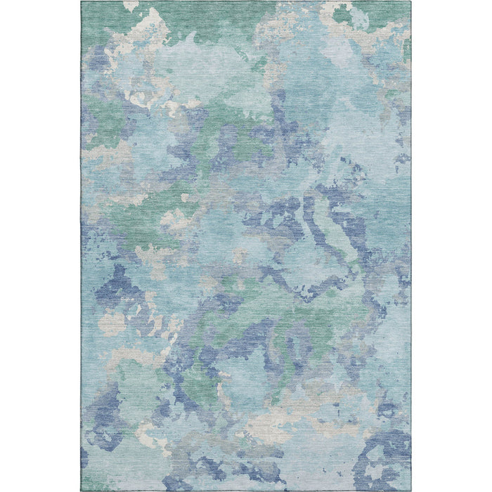 10' X 14' Abstract Washable Area Rug With UV Protection (693366) - Pale Aqua / Ivory / Gray
