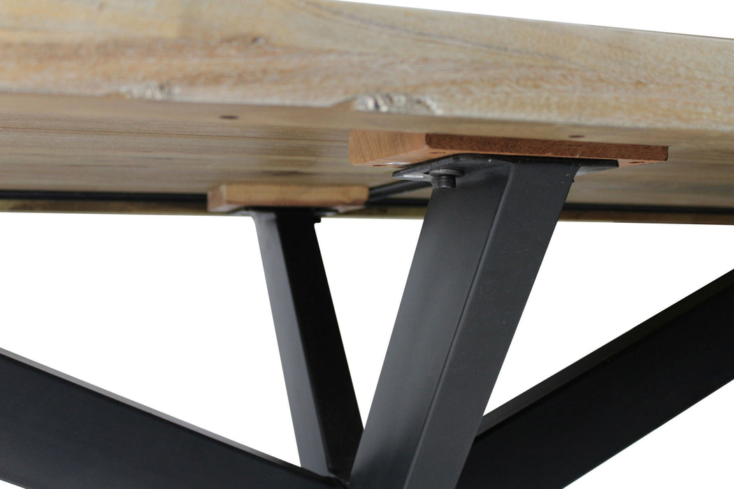 82" Solid Wood And Iron Pedestal Base Dining Table - Natural / Black