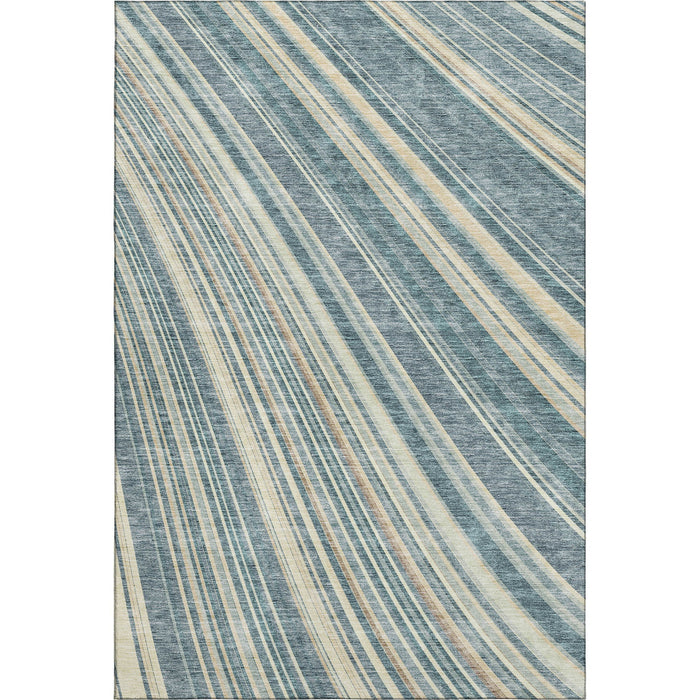 10' X 14' Striped Washable Area Rug With UV Protection (677507) - Sky Blue / Tan / Beige