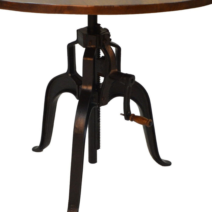 Adjustable Height And Solid Wood And Iron Pedestal Base Round Top Dining Table - Chestnut