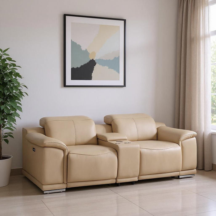 Leather Power Reclining Loveseat (643826) - Ash Gray / Silver