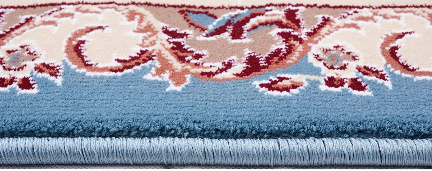8' x 11' Oriental Power Loom Area Rug - Blue And Ivory