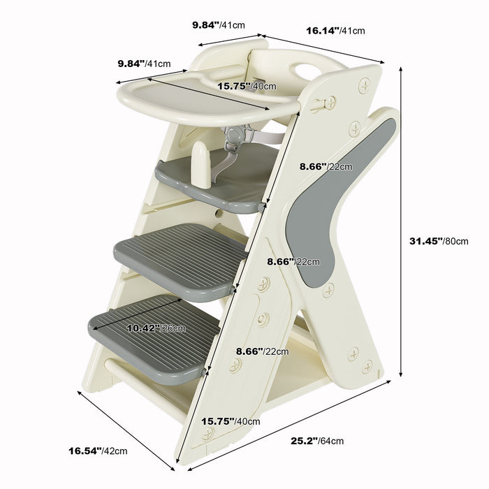 Giga multifunctional highchair with adjustable height, 5-point safety seat belts, suitable for growing children.