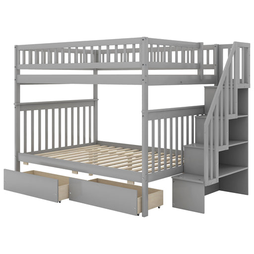 Giga bunk bed with staircase, featuring sturdy wood construction and a space-saving design for children's bedroom.