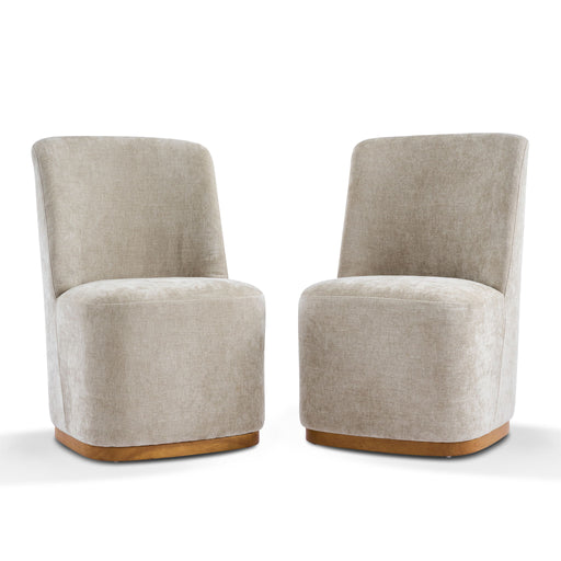 Set of 2 Giga indoor upholstered dining chairs with sturdy frames in oatmeal fabric, featuring padded seats and backrests.