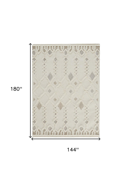 12' x 15' Wool Geometric Tufted Handmade Area Rug - Ivory Tan And Silver