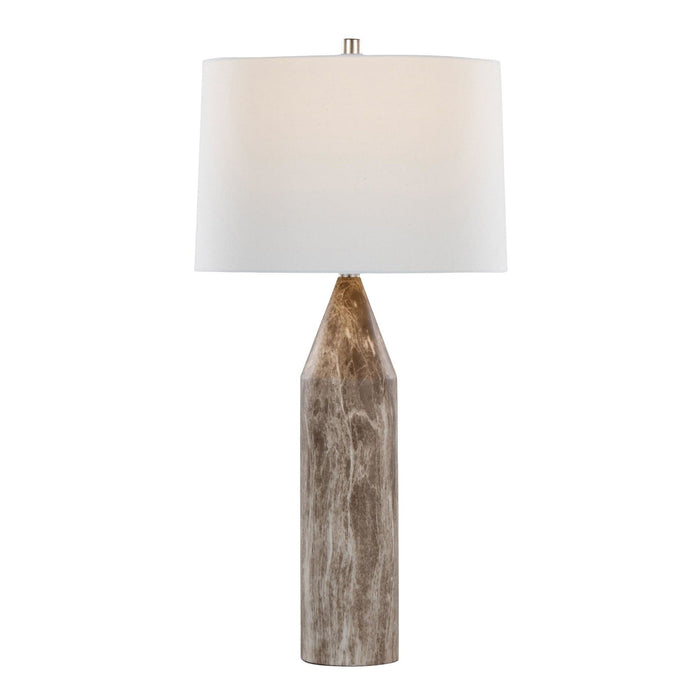 Point - 30" Table Lamp (Set of 2) - Brown Metal And White Linen With Faux Marble Finish