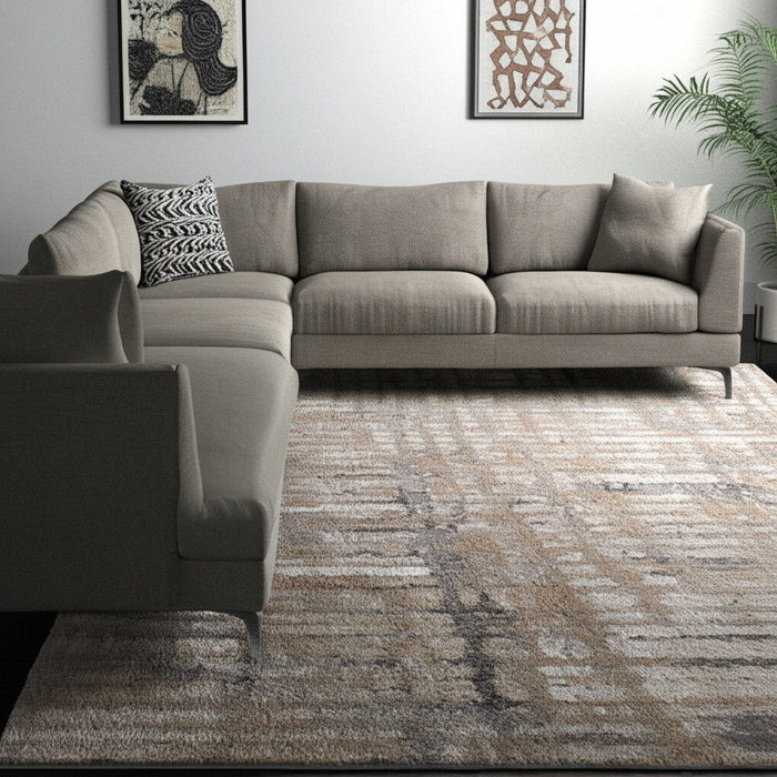 7' X 10' Abstract Distressed Area Rug - Brown
