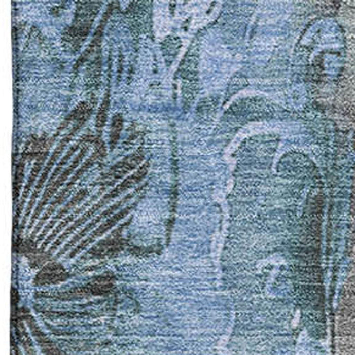 10' X 14' Floral Washable Area Rug With UV Protection (706331) - Taupe / Blue
