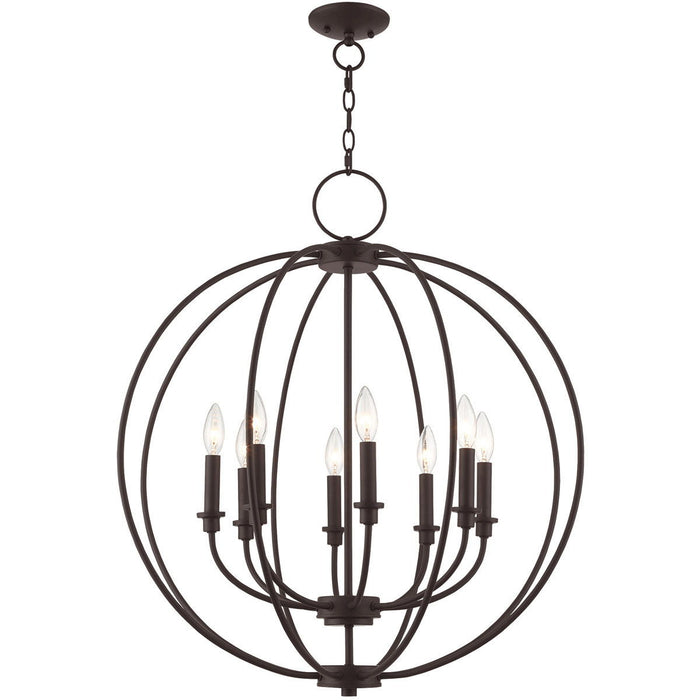Eight Light Metal Dimmable Chandelier With Shades - Bronze