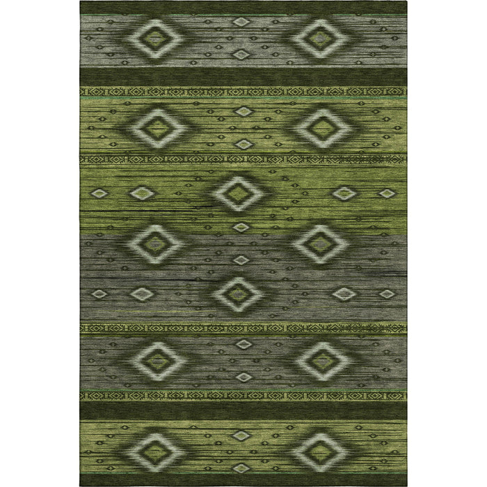 10' X 14' Tribal Washable Area Rug With UV Protection (708910) - Artichoke Green / Gray