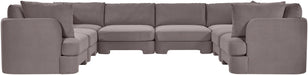 Meridian Furniture Hammond velvet performance fabric 8-piece U-shaped sectional with plush cushions and modern design.